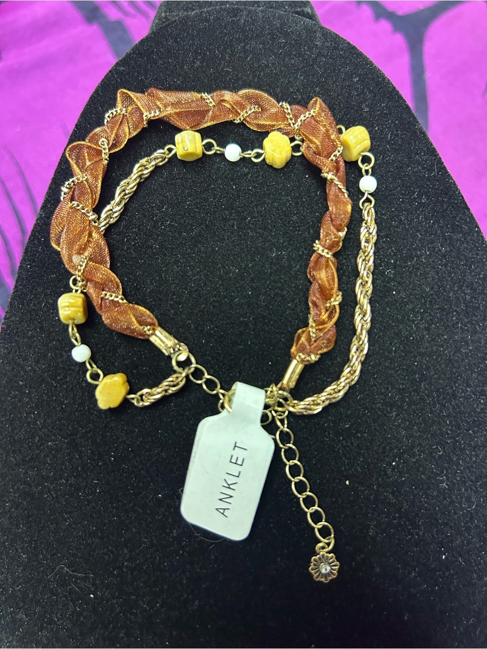 NWT Free People Boho Layered Ribbon & Beaded Anklet